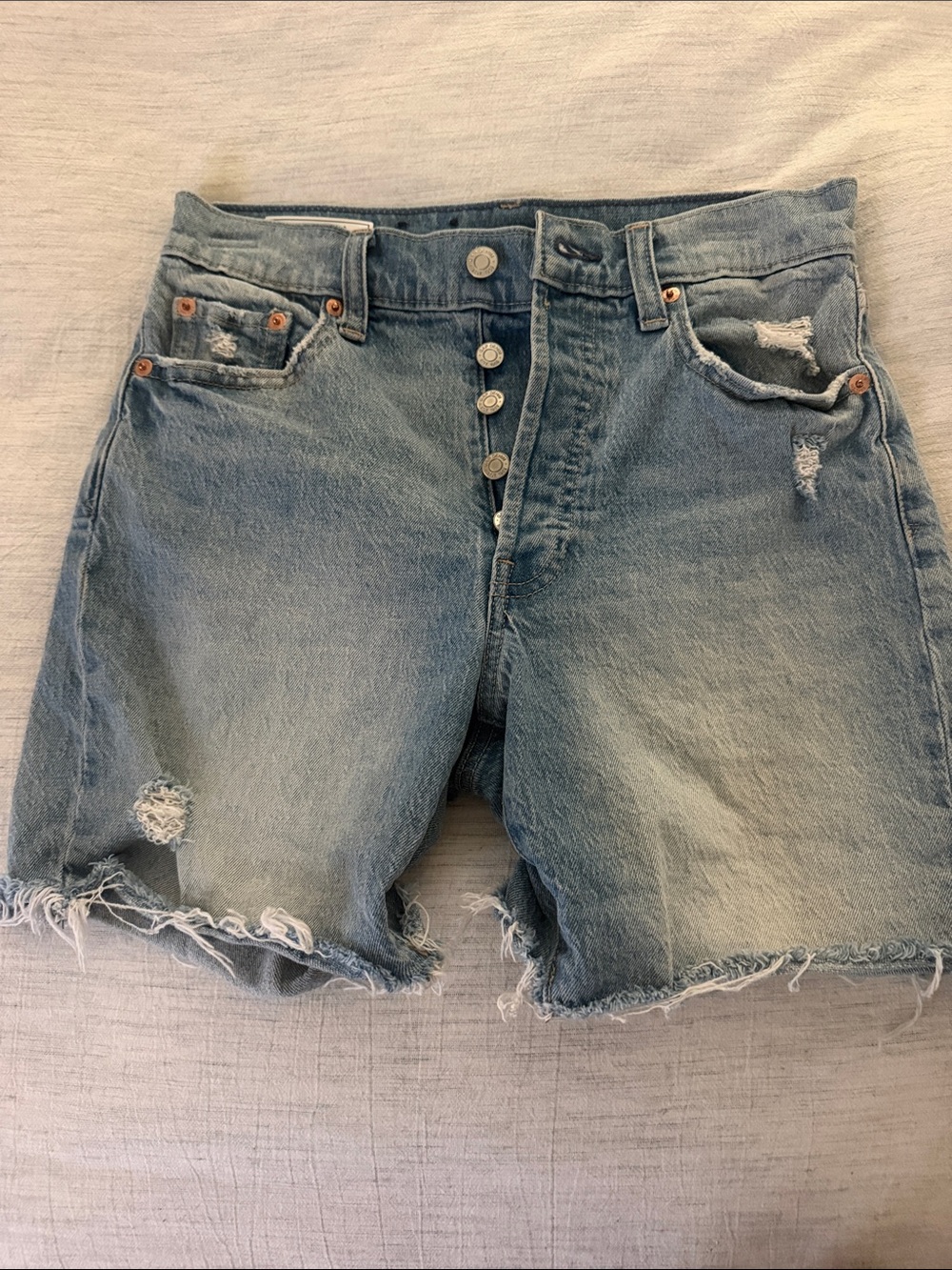 GAP Light Blue High-Rise Cheeky Midi Shorts